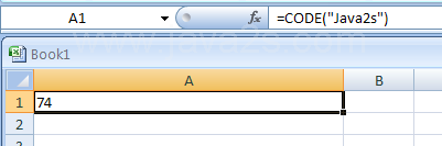 CODE(text) returns a numeric code for the first character in a text string