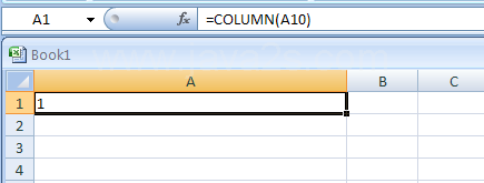 Input the formula: =COLUMN(A10)