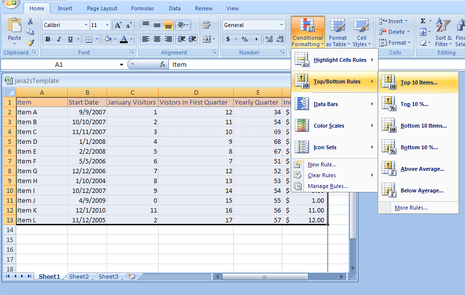 Conditional Formatting: Format Cell Contents Based on Ranking and Average