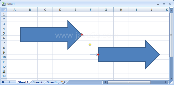 Position the pointer over an object handle. Drag the connector to the object handle on another object.