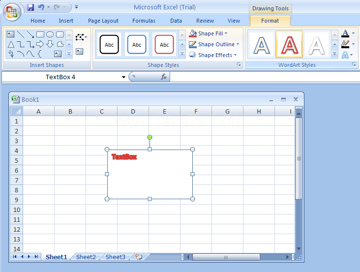 Click the Format tab under Drawing Tools Click the WordArt text style from the Ribbon.