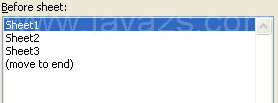 The sheets of the selected workbook appear in the Before Sheet list.