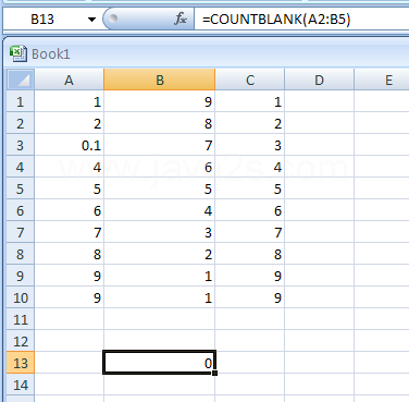 Input the formula: =COUNTBLANK(A2:B5)