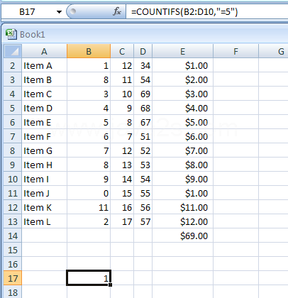 COUNTIFS(range1, criteria1,range2, criteria2...) counts the number of cells within a range that meet multiple criteria