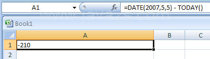 Input the formula: =DATE(2007,5,5) - TODAY()