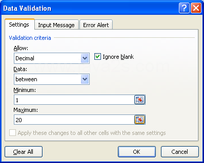 Enter values or use Collapse Dialog button to select a range for the minimum and maximum criteria.