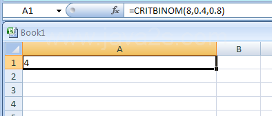 CRITBINOM(trials,probability_s,alpha) returns the smallest value for which the cumulative binomial distribution is less than or equal to a criterion value