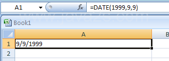 Input the formula: =DATE(1999,9,9)