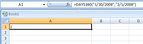 Input the formula: =DAYS360