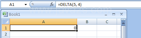 Input the formula: =DELTA(5, 4)