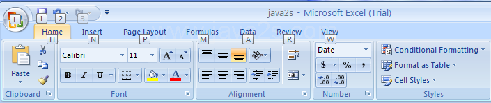 Press and release the Alt or F10 key to display KeyTips. Then continue to press the letter shown in the KeyTip.