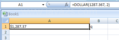 Input the formula: =DOLLAR(1287.367, 2)