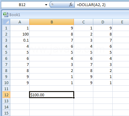 DOLLAR converts a number to text, using the $ (dollar) currency format