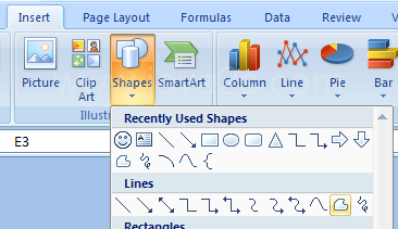 Click the Insert tab. Click the Shapes button and then select Freeform in the Shapes gallery.