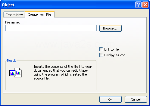 Click the Create from File tab. Click Browse, locate and select the file, and then click Open.