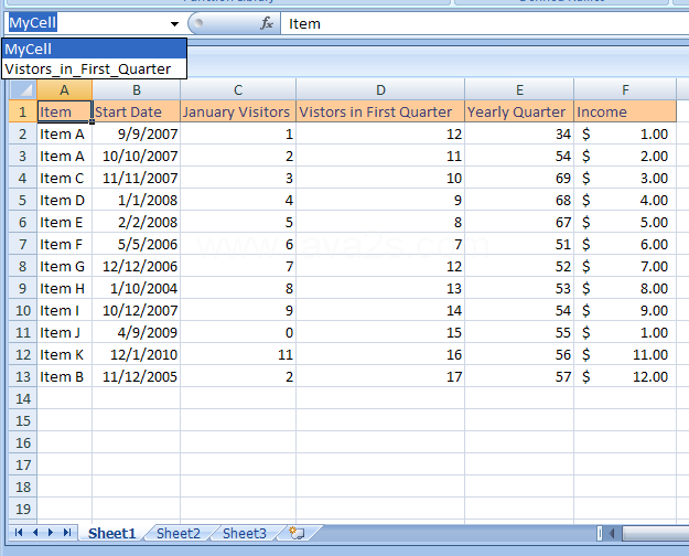 Enter a Named Cell or Range from the Use in Formula Command