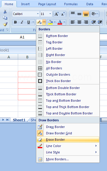 Click the Home tab. Click the Borders button arrow.