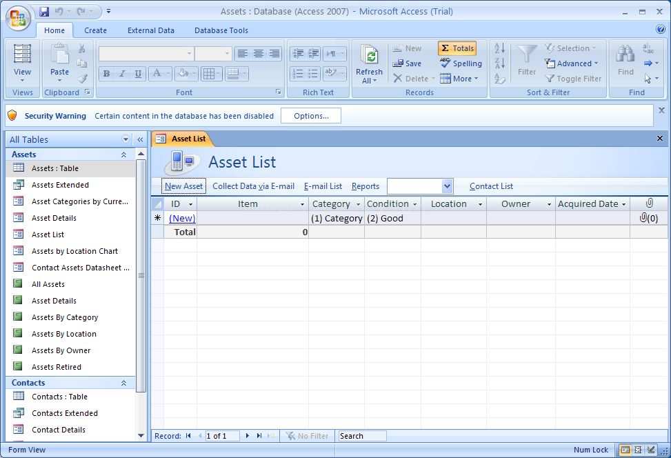 Start Microsoft Office Access 2007. Open a database, and then display Tables in the task pane.