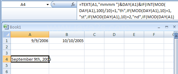 Expresses the date in cell A1 as an ordinal date: