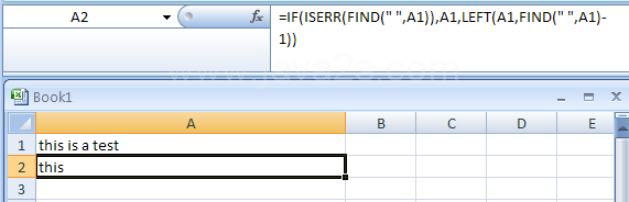 Input the formula: =IF(ISERR(FIND