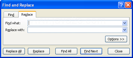 Click the Replace tab for additional options.