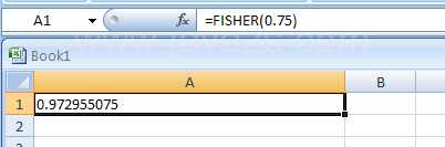 Input the formula: =FISHER(0.75)