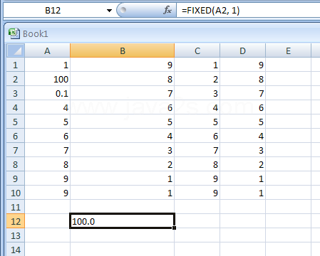 FIXED(number,decimals,no_commas) formats a number as text with a fixed number of decimals