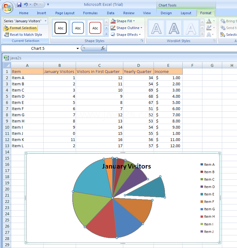 Select the chart series. Click the Format tab under Chart Tools. Click the Format Selection button.