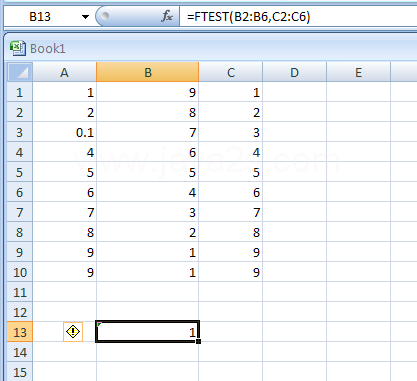 FTEST(array1,array2) returns the result of an F-test