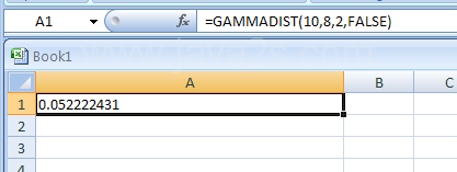 Input the formula: =GAMMADIST(10,8,2,FALSE)