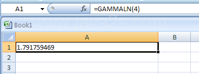 Input the formula: =GAMMALN(4)
