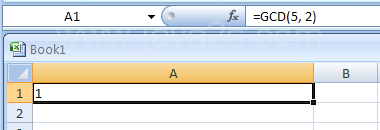 Input the formula: =GCD(5, 2)