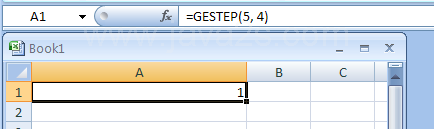 Input the formula: =GESTEP(5, 4)