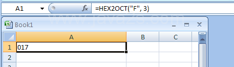 Input the formula: =HEX2OCT