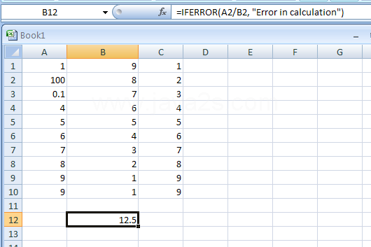 Input the formula: =IFERROR