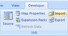 Click the Developer tab. Click the Import button.