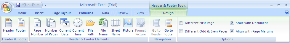 Click the Design tab under Header & Footer Tools.