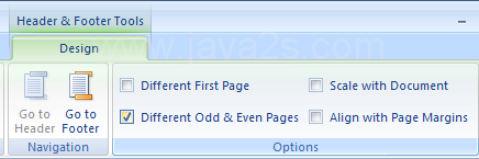 Select Different Odd & Even Pages to have different header or footer for odd and even pages.