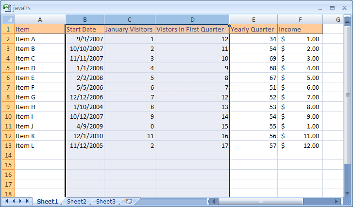 Drag to select the column header buttons for the number of columns.