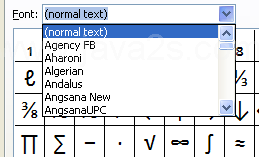 Use the Font list to look at the available symbols for other fonts installed on your computer.