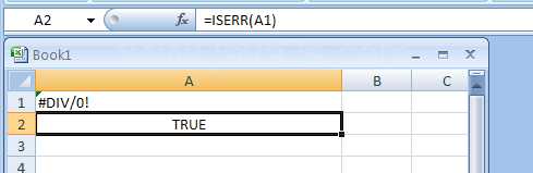 ISERR returns TRUE if the value is any error value except #N/A