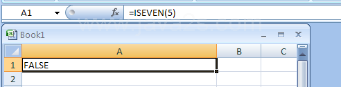 Input the formula: =ISEVEN(5)
