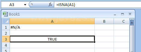 Input the formula: =ISNA(A1)