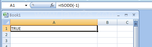 Input the formula: =ISODD(-1)