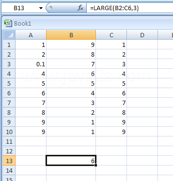LARGE(array, Position_from_the_largest) returns the k-th largest value in a data set