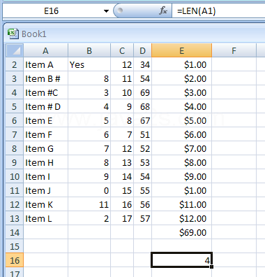 LEN(text), LENB(text) returns the number of characters in a text