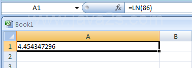 Input the formula: =LN(86)