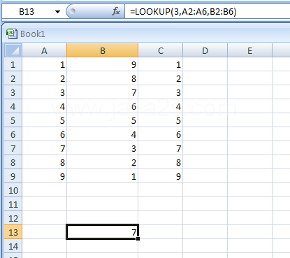 Input the formula: =LOOKUP(3,A2:A6,B2:B6)