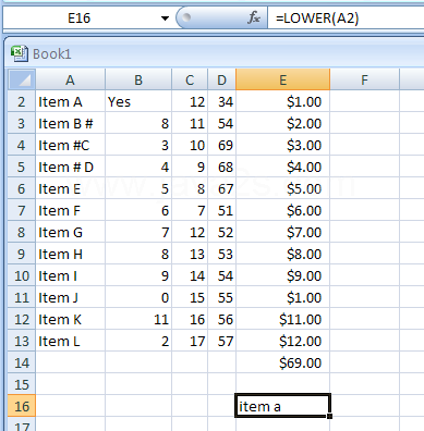 =LOWER(A2)