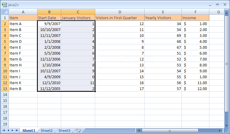 Make a selection from within a range